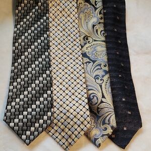 Men's Stylish Set Of 4 Ties In Colors Of Blacks, Golds, And Greys